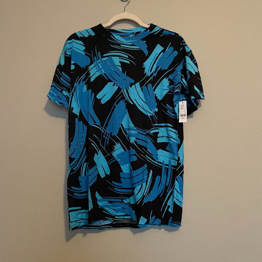 New York & Co, XS, Black & Blue Geometric Tee